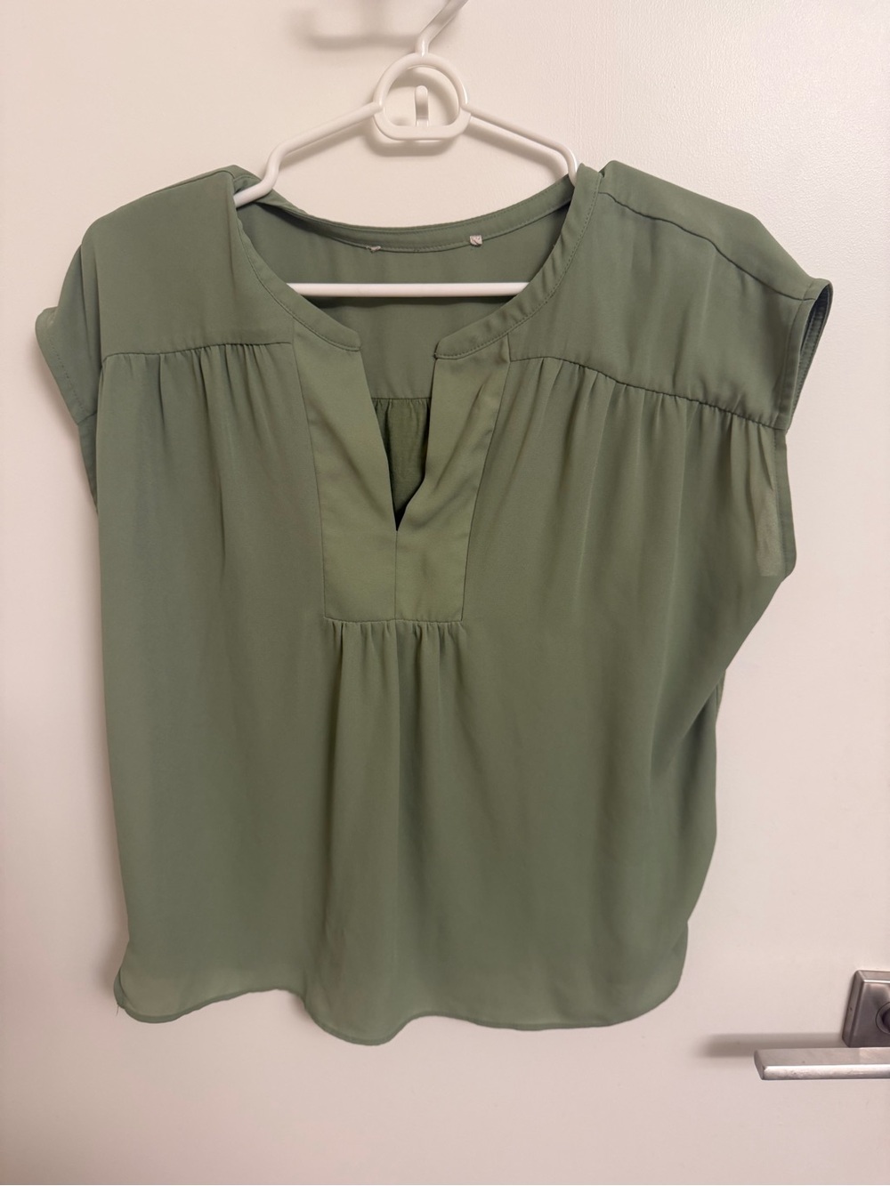 LOFT Olive Green Cap-Sleeve Split-Neck Blouse
